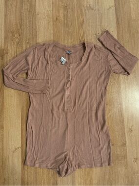 NWT AERIE Ribbed Long-Sleeve Henley Shorts Romper Pajama Sz XS